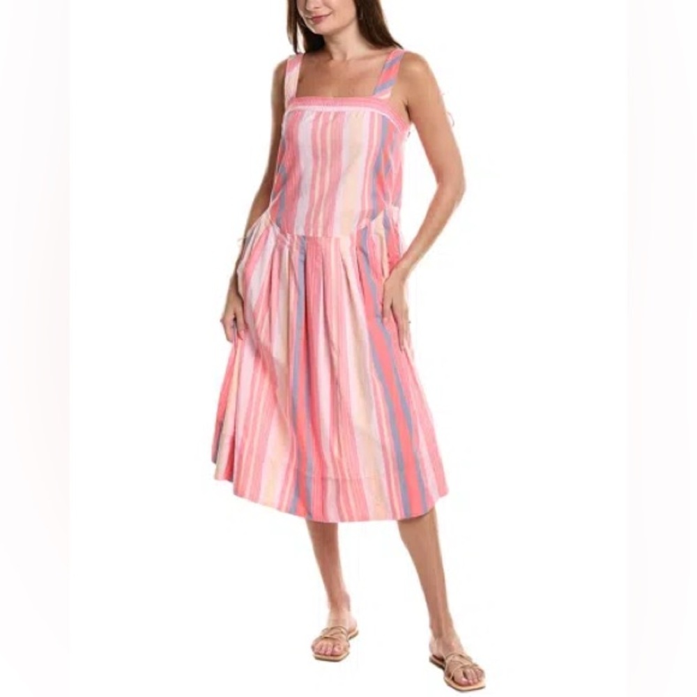 Free People Primavera Stripe Midi Dress Pink Cotton Fit & Flare Sundress Sz M